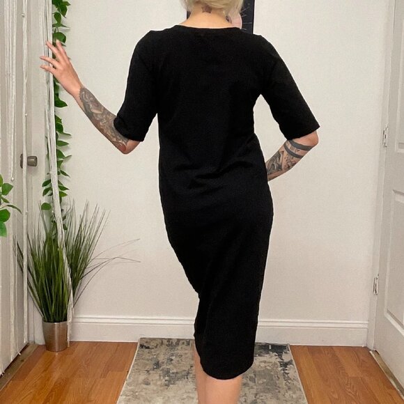 Monrow Mommy Jersey Lace-Up Midi Dress Short Sleeve Size L Black - Picture 11 of 16
